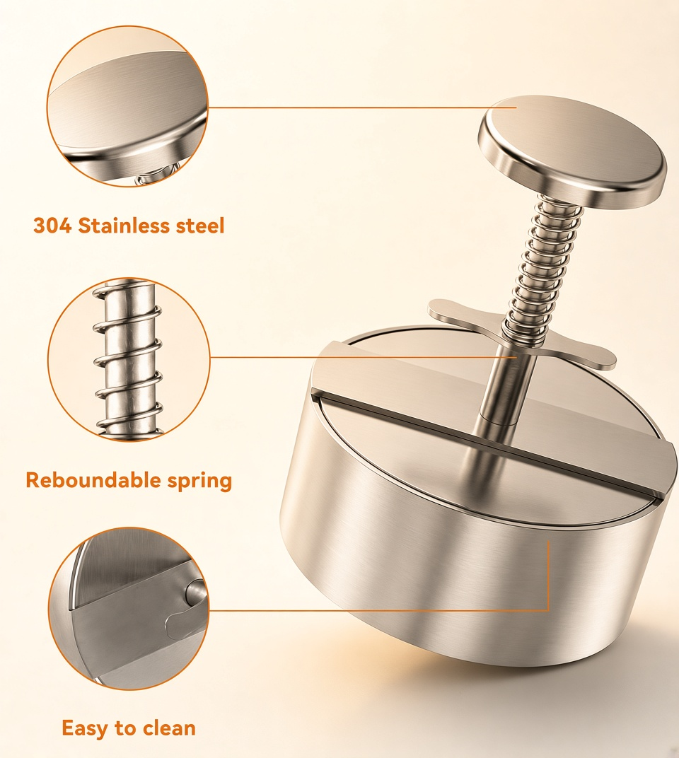 Stainless steel hamburger patty press