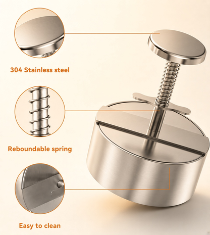 Stainless steel hamburger patty press
