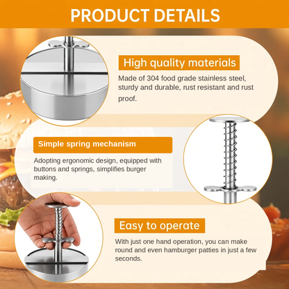 Stainless steel hamburger patty press