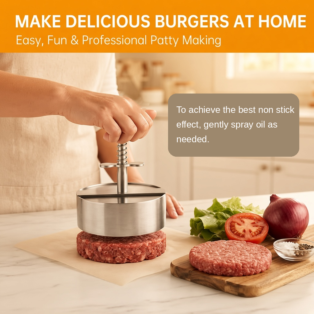 Stainless steel hamburger patty press
