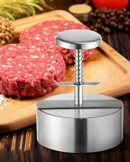 Stainless steel hamburger patty press